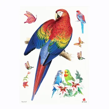 1 List Akvarel Zvierat Dočasné Tetovanie Papagáj Odtlačkový Telo Nálepky TH117 Vody Prenos Tetovanie Papier