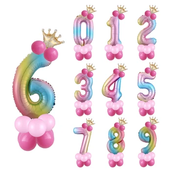 1 Nastavte Narodeninové Balóny Číslo Fólie Rainbow Farebné Balóny Deti 1. Dekorácie Balóny Happy Birthday Globos