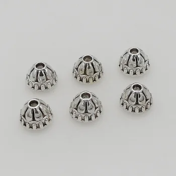 100ks/veľa Etnických Antique Silver Strapec Spp zobrazili kľúčové tlačidlá, 8 mm Kovové Ženy, Náramky, Náušnice Korálkové koncovky DIY Retro Šperky Zistenia