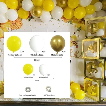 114Pcs Žlté Balóny Garland Arch Auta Biele Zlato Tému Ballon Set Roztomilé Bee Baby Sprcha Dieťa Hračky Narodeninovej Párty Dekorácie