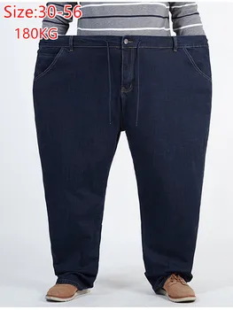 180KG Plus Veľkosť Jeans Mužov Veľké 56 54 52 Jeseň rovnému Vysoký v strede zúžený Otec Elastické Džínsové Nohavice Modrej Voľné Natiahol Nohavice