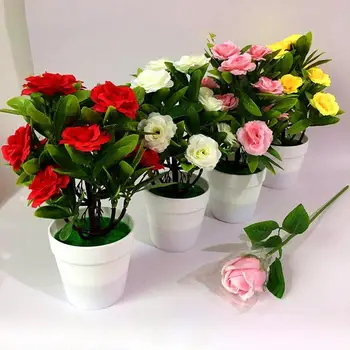 1Set Umelý Kvet Ruže Rastlín Črepníkové Bonsai Obývacia Izba, Kancelária Záhrada Dekor
