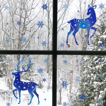 1Set Vymeniteľné Vianočné PVC Statické Nálepky Elk Okno Nálepky Skrášliť Snowflake Stenu Nový Rok Party Domov Sklo Dekor