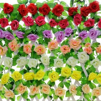 2.4 m Kvetinové Girlandy Falošné Rose Viniča Umelé Kvety Visí Rose Ivy Závesné Koše, Svadobné Arch Záhrada Pozadí Dekorácie