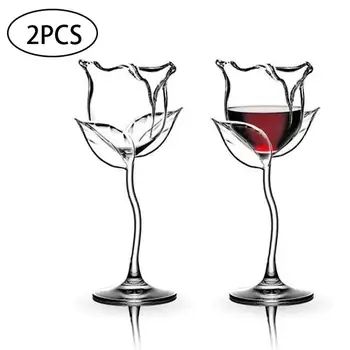 2 ks Tvorivé poháre na Víno Ruže Kvet Tvar Fire bezolovnaté Červené Víno, Koktejlových Pohárov Domov Svadobné Party Barware Drinkware Dary