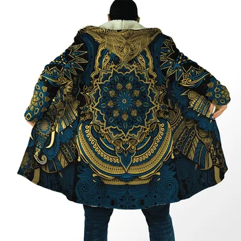 2021 Najnovšie Zimné Pánske Plášť Slon Royal Mandala 3D full Tlač Fleece Kapucňou Kabát Unisex Bežné Hrubé Teplé Cape kabát