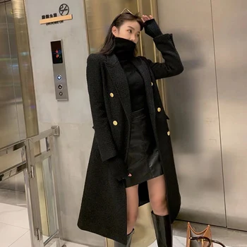 2021 nová vlna duffle vyhovovali golier kabáta čiernou farbou módne all-zápas teplé dlho žien kabát