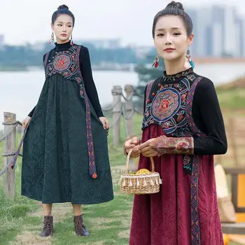 2022 čínsky vintage šaty tradičné qipao žena elegantný kvetinové výšivky bez rukávov šaty žena národné ľudové tanečné šaty