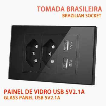 20A Brazília rýchle nabíjanie USB zástrčky 2A rýchle nabíjanie Sklenené panely, ohňovzdorné materiály 110V-240V domácej elektrickej zásuvky zásuvky