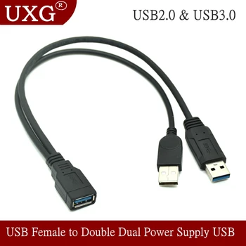 30 CM USB 3.0 A Samec Na USB Ženské 2 Dvojlôžkové Dual USB 2.0 Napájanie USB Žena Splitter Predlžovací Kábel HUB Poplatok Pre Tlačiarne