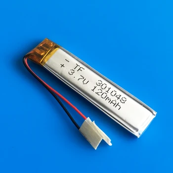 301048 3,7 V 120mAh Polymer lithium Lipo ion batéria nabíjateľná prispôsobené veľkoobchod CE, FCC, ROHS MSDS pre MP3 bluetooth headset