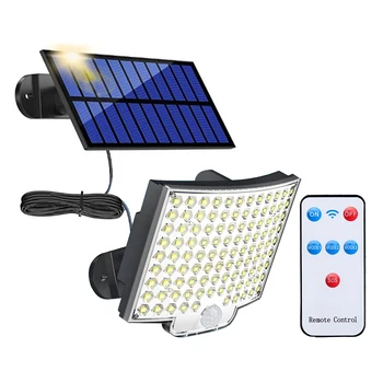 318 LED Solárne Svetlo Ulici Nástenné Svietidlo PIR Senzor, 3 Režimy Diaľkového Ovládania Nepremokavé Vonkajšie Slnečné svetlo pre Záhradné Dekorácie