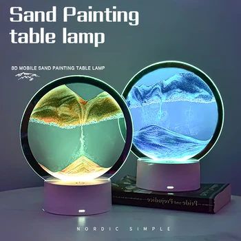 3D svetelná LED ploche quicksand maľovanie dynamické hodiny stolná lampa RGB farebná stolná lampa spálňa Dekoratívne Nočné Lampy