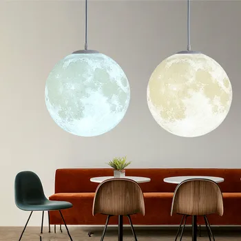 3D Tlač Mesiac Prívesok Svetlá Novinka Tvorivá Atmosféra Svetlo 18W Ac110-220V Mesiac Visí Lampa pre Spálne Domáce Dekorácie