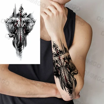 3D Čierny Slon Predlaktie Dočasné Tetovanie Pre Mužov Dospelých Lion Crown Vlk Kompas Falošné Tetovanie Tela umeleckou Výzdobou Tatoos Nálepky