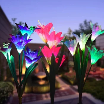 4 LED Lily Slnečné Svetlo RGB Farebný Záhradný Kvet IP65 Vodeodolný Dekoratívne Lampy Vonkajšie Solárne Powered Dvore Trávnik Svadobné Cesty