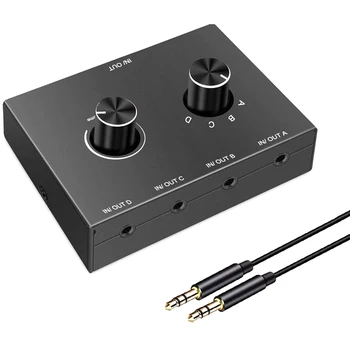 4 Port Audio Prepínač, 3,5 mm Audio Prepínač, Stereo AUX Voliča, 4 Vstup 1Output/1Input 4 Výstup Audio Prepínač Box