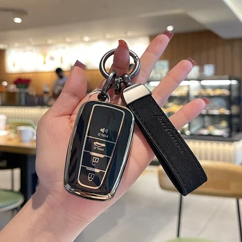 4 Tlačidlo Semiš Kožené Pútko Keychain Tpu Kľúča Vozidla puzdro pre Toyota RAV4 Camry Prius 2017 2018 Keyless príveskom, Shell