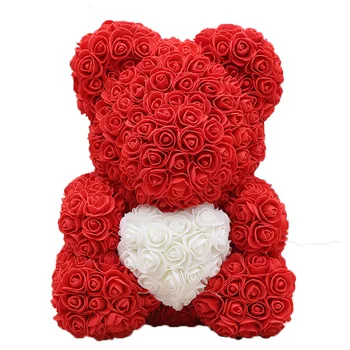 40 cm Rose Medveď S Srdca, Umelé Kvety Ruže Medveď Pre Ženy, valentínske Svadby, Narodeniny Vianočný Darček Domáce Dekorácie