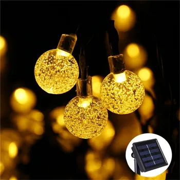 5 M, 10 M Solárna Lampa Crystal Ball LED Reťazec Svetlá Flash Nepremokavé Víla Garland Pre Vonkajšie Záhradné Svadobné, Vianočné Dekorácie