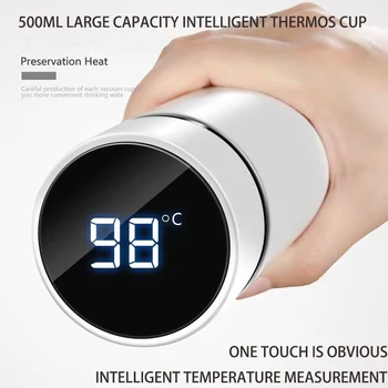 500 ML Smart Digital Termosky Pohár Udržuje Chlad a Teplo Termálnej Vody, Fľaša Zobrazenie Teploty Zachovanie Vákuové Banky