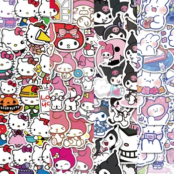 50pcs Hello Kitty Nálepky Roztomilý Nálepky Zmiešané Sanrio Kuromi Moje Melódie, Nálepky na Notebook, Telefón Kawaii Hračky, Darčeky pre Deti, Dievčatá
