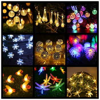 5M 6,5 M 7m Snowflake LED Reťazec Svetlá Rozprávkových Svetiel Led Svetlo Solárne ovládané Garland Nový Rok Vianočné Ozdoby Noel Navidad