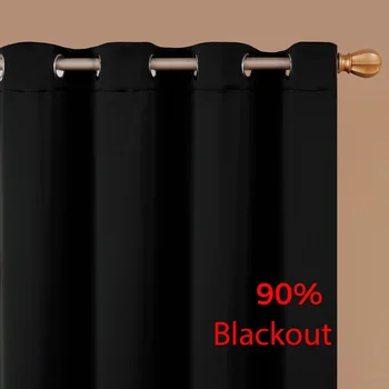 90% Blackout Závesy v spálni Pevné Závesy Pre Kuchyne, Spálne, Okno Domova Okenné Záclony Čierna Opona