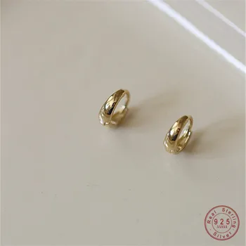 925 Rýdze Striebro, 14 karátové Zlato Á Jednoduché Geometrické Lesklý Náušnice pre Ženy Temperament kórejský Príslušenstvo Šperky