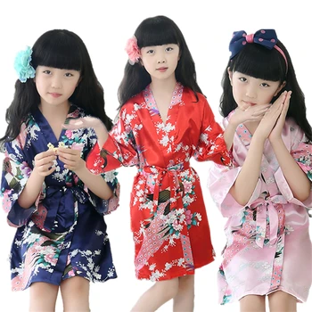9Color Tradičné Japonské Kimono Oblečenie pre Dievčatá, Svadobné Bridesmaid, Páva Yukata Pyžamo Deti Hodváb Ázijské Sleepwear