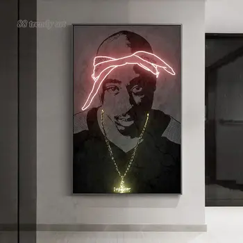 Abstrakt Rapper Star 2PAC Tupac, Ice Cube Plagáty a Tlačí na Steny Umelecké Plátno na Maľovanie Neon Style Hip Hop Spevák Obrázky nástenná maľba
