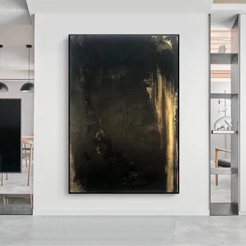 Abstrakt Čiernej a Zlatej, Plátno, Ručné Maľovanie na Priemyselné Obrázok Nordic Wall Art Obrazy Na Obývacia Izba, Spálňa Dekoratívne