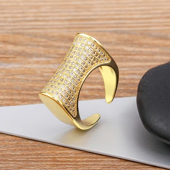 AIBEF Módne dámske Geometrie Zlaté Prstene Pre Ženy Strany Darček Medi Zirkón Otvoriť Krúžok Kúzlo Drahokamu Doplnky, Šperky