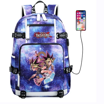 Anime Yu-Gi-Oh! Nabíjanie pomocou pripojenia USB Bežné Batoh Plátno Školy Vrecko na Zips, Taška cez Rameno Mochila Laptop Taška Cestovná Taška Batoh