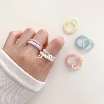 AOMU 2021 Vintage Živice Prsteň Kórea Jar Farebné Crystal Korálky Živice Prstene pre Ženy Strany Šperky, Darčeky