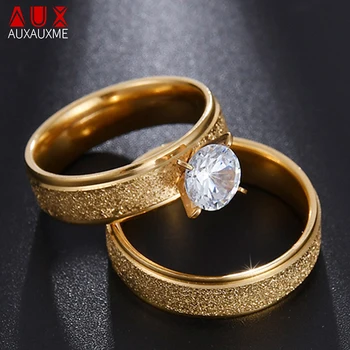 Auxauxme Bling Biele Kamene Zásnubné Prstene pre Páry Zlaté Titánové Ocele Romantický Svadobný Prsteň Ženy Muži Šperky
