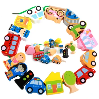 Baby Hračky Drevené Montessori Hračky DIY Mesto Navliekanie Korálok String Sťahovacie Puzzle Vzdelávacie Remesiel Hračky pre Deti detský Batoľa