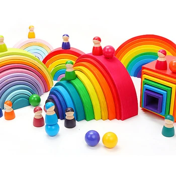 Baby Hračky Veľké Rainbow Stacker Drevené Hračky Pre Deti Tvorivé Rainbow Stavebné Prvky Montessori Vzdelávacích Hračiek Deti Darčeky