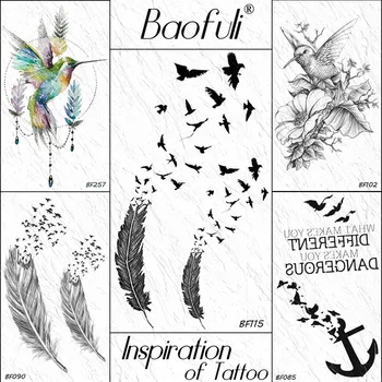 BAOFULI DIY Lietajúce Vtáky Pierko Listy, Dočasné Tetovanie Nálepky Body Art Rameno Späť Čierne Sexy Tetovanie Nepremokavé Tetovanie Vložiť