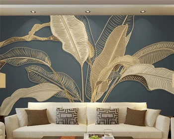 beibehang Vlastné atmosférických banán leaf svetlo luxusné golden line plastický gauč TV pozadí abstraktných de parede tapety