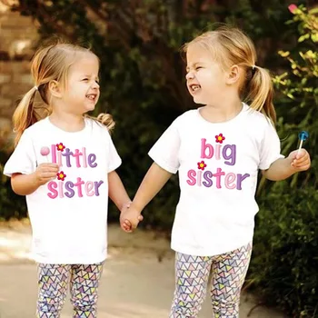 Big Sister Malá Sestra Zodpovedajúce Oblečenie Tričko Lete Fashion T-shirt Deti Krátke Rukávy White Tee Deti Topy Dievčatá Oblečenie