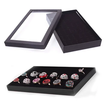 Black Velvet Hubky Krúžok Display Box Kartón Šperky Skladovanie Prípade Držiteľ Prezentovať Krúžok Cufflink Šperky Zásobník S Vekom