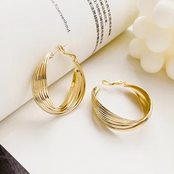 BLIJERY Trendy Zlatá Farba Viacvrstvových Hrubé Kovové Kruhu Náušnice pre Ženy Brincos Geometrické Vyhlásenie Hoop Náušnice Šperky Darček