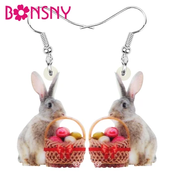 Bonsny Akryl Veľkonočné Vajíčka Zajac Králik Bunny Pet Náušnice Veľké Zviera Visieť Drop Šperky Pre Ženy, Dievčatá Klasický Darček Dekorácie