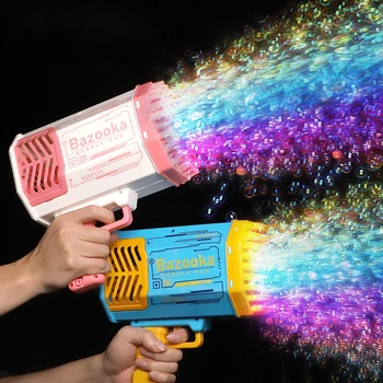 Bubliny Zbraň Rocket 69 Otvory Mydlové Bubliny Guľomet Tvar Automatické Dúchadlo Svetlom, Hračky Pre Deti Pomperos Deň Detí Darček