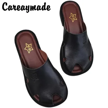Careaymade-Originálne Kožené veľké topánky široká verzia sandále dámske pure originálne kožené jeden mäkké jediným korytnačka Baotou papuče