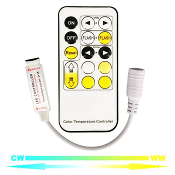 CCT Led Controller 15keys RF Diaľkové Stmievateľné Upraviť Jas Pre 2835 5050 WW+CW Dual Farebné Pásy Svetla, DC5-24V 3A/CH