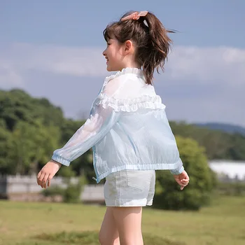 Dievča opaľovací Krém Oblečenie Ice Hodváb Tenké 2022 v Lete Nový Detí Priedušná a UV-Odolný 5 9 11 13 Rok Cool Oblečenie UPF 50