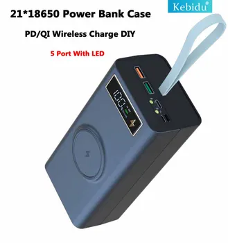 DIY 21*18650 batérie Úložný box 15W Bezdrôtový 22.5 W Rýchle nabíjanie power bank Batérie Prípade Shell USB TypeC PD LED Bez Batérie