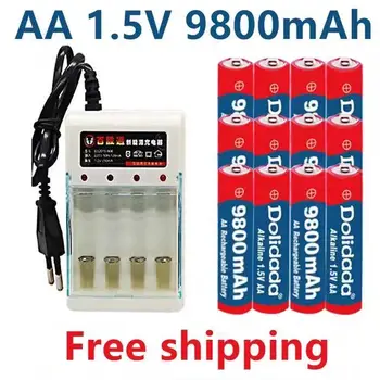 Doprava zadarmo - AA batérie, 100% high-capacity 9800 mah nabíjateľná batéria AA 1,5 V+1pcs 4-článková batéria, nabíjačka